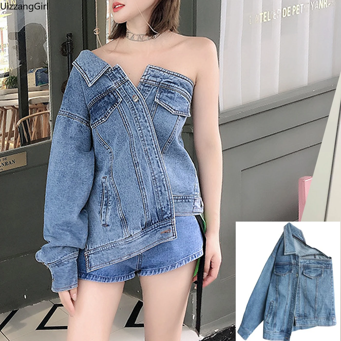 Asymmetry Slash One Off Shoulder Long Sleeve Sexy Slim Denim Jacket Harajuku Streetwear Gothic Punk Coat Jean Outwear Fashion
Asymmetry Slash One Off Shoulder Long Sleeve Sexy Slim Denim Jacket Harajuku Streetwear Gothic Punk Coat Jean Outwear Fashion