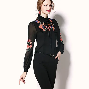 High End Women Satin Blouse Shirt 2019 Women New Vintage Long Sleeve Tie Embroidery Court style Silk Blouses Shirts Women Top
High End Women Satin Blouse Shirt 2019 Women New Vintage Long Sleeve Tie Embroidery Court style Silk Blouses Shirts Women Top