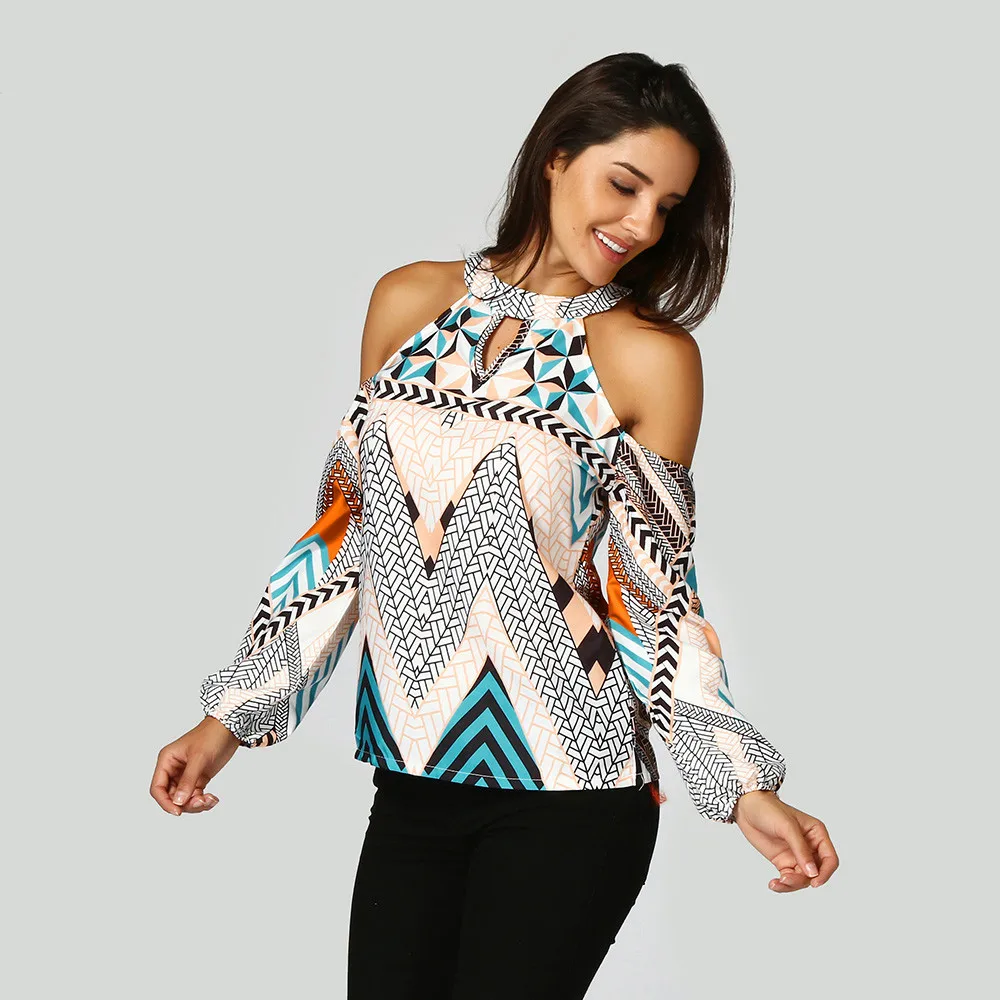 Women sexy chiffon blouse Retro Geometry Print Choker Neck Cold Shoulder Bohemia Tops Blouses For Women Camisetas Mujer 2019 J15
Women sexy chiffon blouse Retro Geometry Print Choker Neck Cold Shoulder Bohemia Tops Blouses For Women Camisetas Mujer 2019 J15