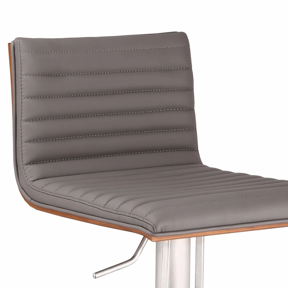 Armen Living Cafe Adjustable Stainless Steel Barstool in Gray Pu with Walnut Back (1)