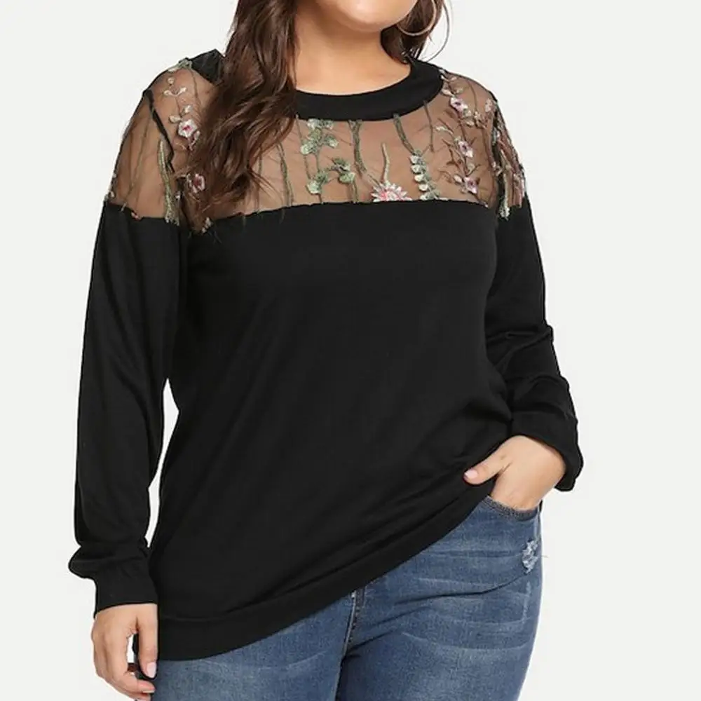 Elegant Blouse Plus Size Solid O-Neck Patchwork Mesh Embroidery Casual Long Sleeve womens blouses and tops bluzki damskie #3F
Elegant Blouse Plus Size Solid O-Neck Patchwork Mesh Embroidery Casual Long Sleeve womens blouses and tops bluzki damskie #3F