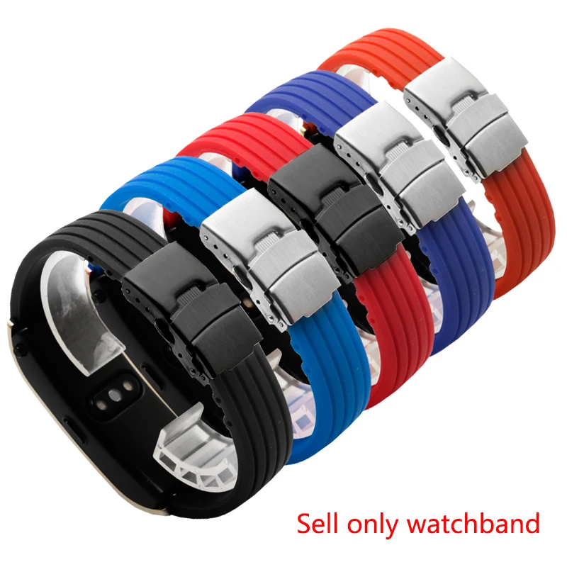 

PEIYI Stripe silicone watch band 18mm rubber strap deployment buckle replacement wristband for Huawei B3 B5
