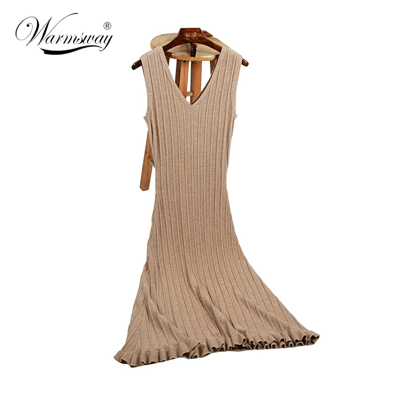 Autumn Women Long Sweater Dress Fall Sumner elegant big hemline Striped Bodycon V-neck Dresses Sexy Elastic ribbed Knitted C-230