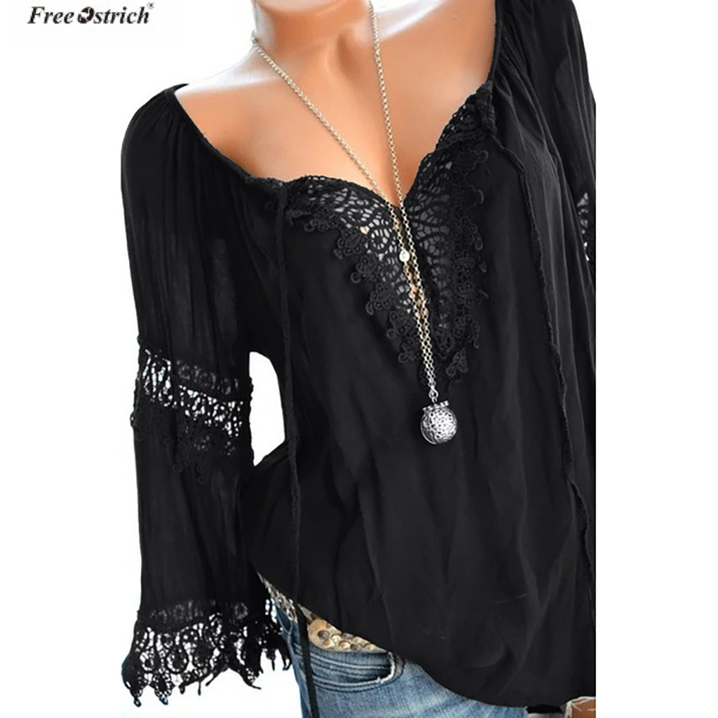 FREE OSTRICH 5XL Women Tshirt Off Shoulder Cotton linen Lace Frenulum Long Sleeves Shirt V neck women clothes 2019
FREE OSTRICH 5XL Women Tshirt Off Shoulder Cotton linen Lace Frenulum Long Sleeves Shirt V neck women clothes 2019