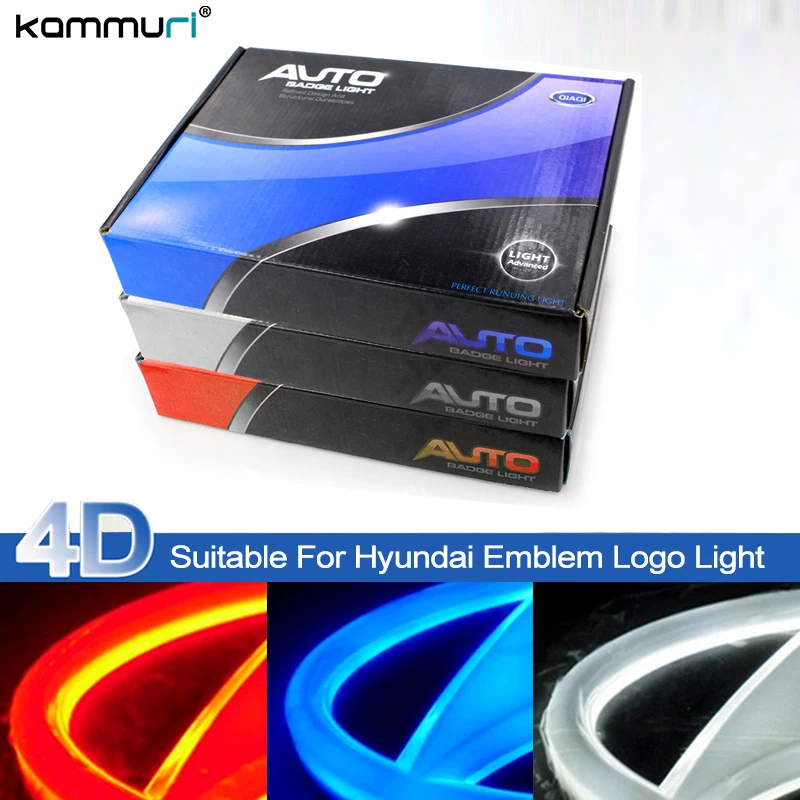 KAMMURI Car Styling 4D Cold light Badge Logo Light for Hyundai IX35 Sonata Tucson Santafe Verna Elantra Emblem | Автомобили и