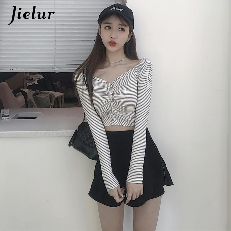 Jielur Striped T Shirt Female Off Shoulder Slash Neck Long Sleeve Tshirt Women Hipster Korean Streetwear Crop Top Mujer Camiseta
Jielur Striped T Shirt Female Off Shoulder Slash Neck Long Sleeve Tshirt Women Hipster Korean Streetwear Crop Top Mujer Camiseta