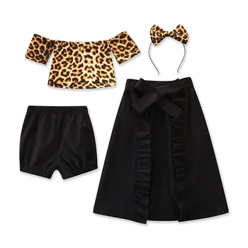 Summer Children Clothing New Fashion Kids Girls Off-shoulder Leopard grain Tops+Skirt shorts+Headband 4Pcs Outfits Clothes Set
Summer Children Clothing New Fashion Kids Girls Off-shoulder Leopard grain Tops+Skirt shorts+Headband 4Pcs Outfits Clothes Set