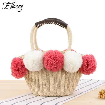 Large Pom Poms Bag Summer Women Straw Beach Bag Hand Made Woven Rattan Bags Ladies Hand Bags Holiday Fashion Tote
Large Pom Poms Bag Summer Women Straw Beach Bag Hand Made Woven Rattan Bags Ladies Hand Bags Holiday Fashion Tote