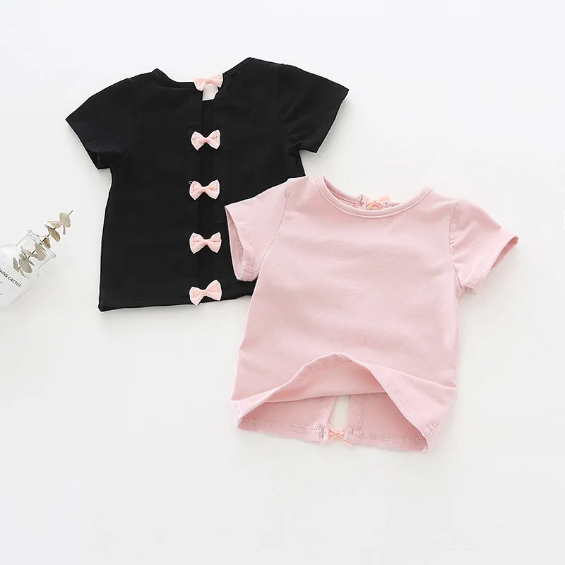 Girl's back bow short sleeve T-shirt round collar pure cotton shirt Korean version of the air children's wear
Girl's back bow short sleeve T-shirt round collar pure cotton shirt Korean version of the air children's wear
