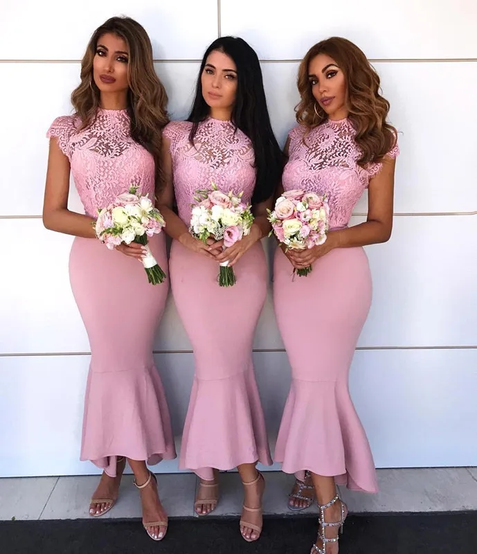 Pink 2019 Bridesmaid Dresses For Women Mermaid Cap Sleeves Satin Lace Hi Low Long Cheap Under 50 Wedding Party Dresses
Pink 2019 Bridesmaid Dresses For Women Mermaid Cap Sleeves Satin Lace Hi Low Long Cheap Under 50 Wedding Party Dresses