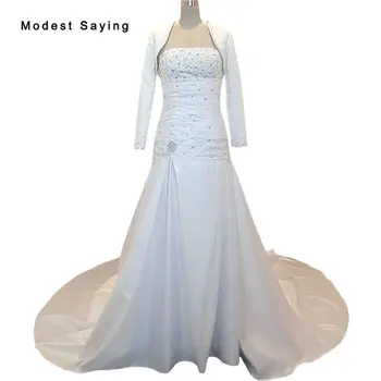 Ivory Mermaid Strapless Beaded Wedding Dresses 2019 with Long Sleeve Jacket Cathedral Train Satin Bridal Gowns vestido de noiva
Ivory Mermaid Strapless Beaded Wedding Dresses 2019 with Long Sleeve Jacket Cathedral Train Satin Bridal Gowns vestido de noiva