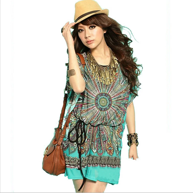 Summer aitumn sundress Batwing Sleeve Sexy beach bobo bohemian tunic dreeses Floral print fashion big Size robe Women's Clothing
Summer aitumn sundress Batwing Sleeve Sexy beach bobo bohemian tunic dreeses Floral print fashion big Size robe Women's Clothing