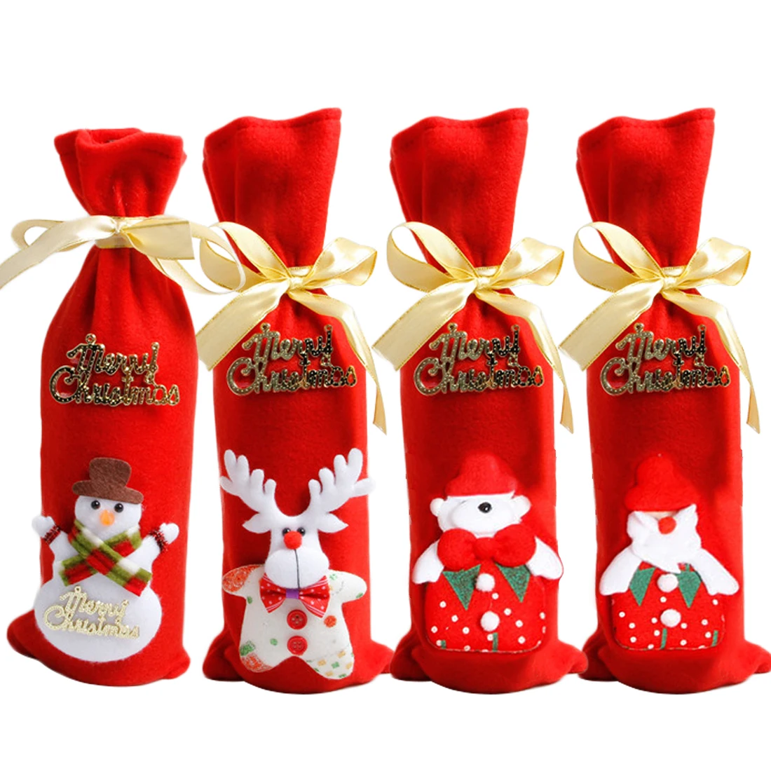 

1pcs Marry Christmas Santa Claus Red Wine Bottle Bags Snowman Elk Champagne Sequins Holders Xmas Home Dinner Party Table Decor