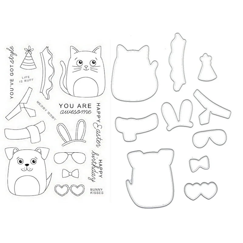 Cat and dog Transparent Clear Stamps match metal cutting die/ Silicone stamp for DIY scrapbooking photo album/Card Making
Cat and dog Transparent Clear Stamps match metal cutting die/ Silicone stamp for DIY scrapbooking photo album/Card Making