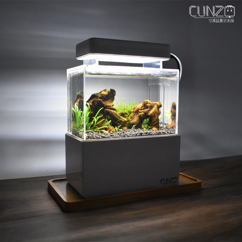 

Cunzo Mini Plastic Fish Tank Portable Desktop Aquaponic Aquarium Betta Fish Bowl with Water Filtration LED & Quiet Air Pump