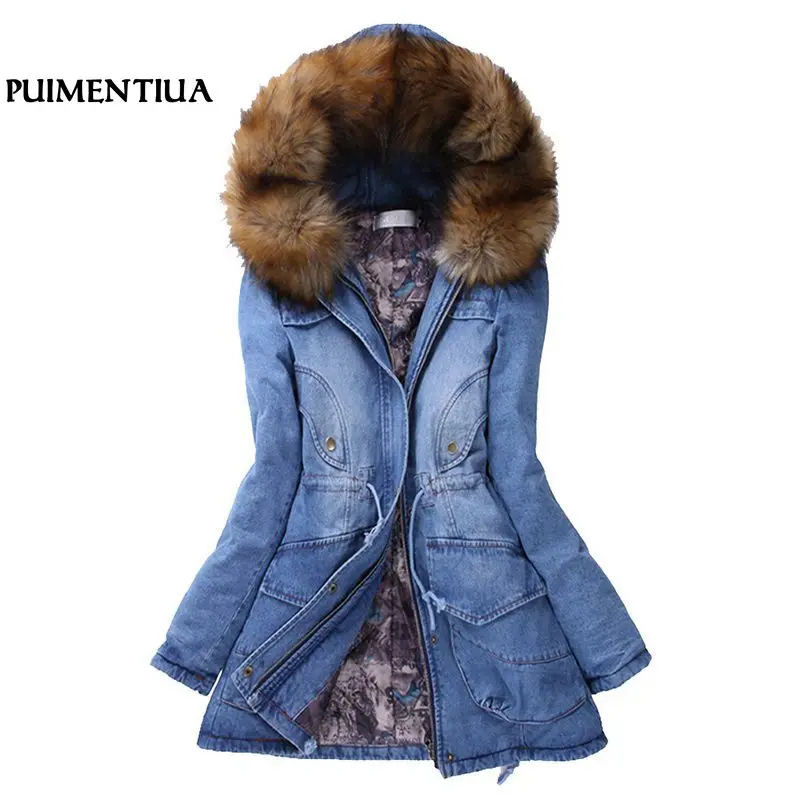 Puimentiua 2018 Denim Jacket Women's Fur Collar Coat Zipper Denim Jeans Parka Female Long Parka Warm Cotton Wadded Hoody Outwear 
Puimentiua 2018 Denim Jacket Women's Fur Collar Coat Zipper Denim Jeans Parka Female Long Parka Warm Cotton Wadded Hoody Outwear