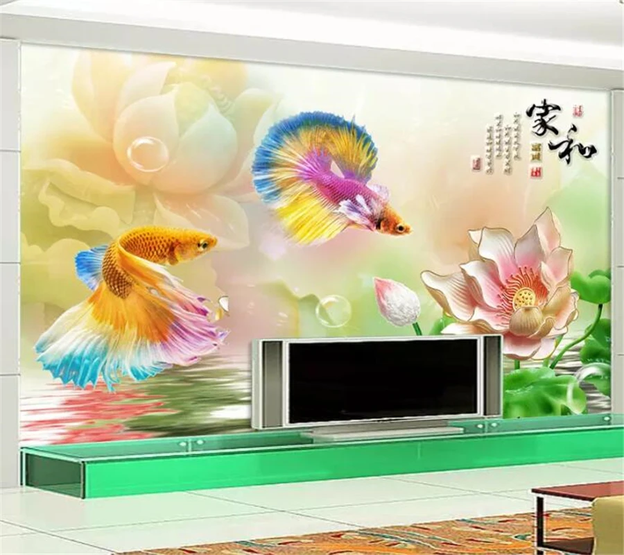

beibehang Custom wallpaper 3d photo mural Jellyfish lotus relief carp living room TV background wall papers home decor wallpaper
