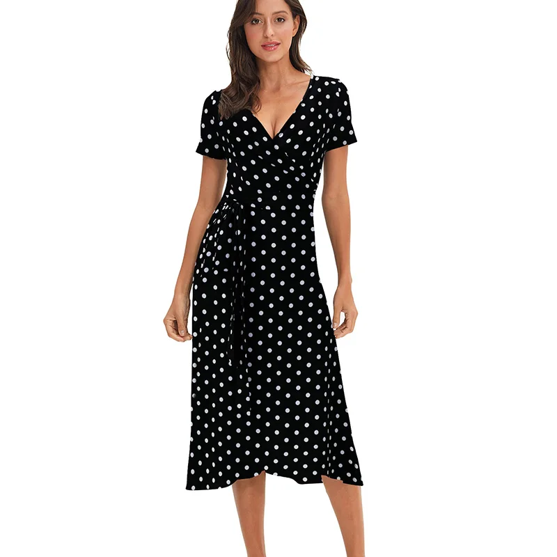 fashion polka dot floral chiffon knee- length women beach dresses boho V-neck bandage lady dress M30242
fashion polka dot floral chiffon knee- length women beach dresses boho V-neck bandage lady dress M30242
