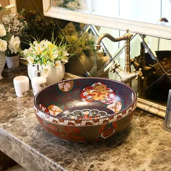Ancient Art Basin Ceramic sink Circular Household ceramic wash basin bathroom sink