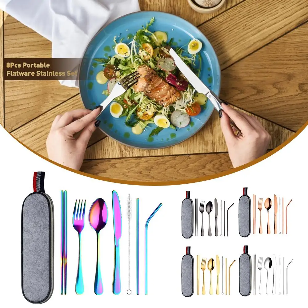 8Pcs Portable Luxury Dinnerware Stainless Set Silverware Flatware Travel Utensils Set With Carrying Case
8Pcs Portable Luxury Dinnerware Stainless Set Silverware Flatware Travel Utensils Set With Carrying Case