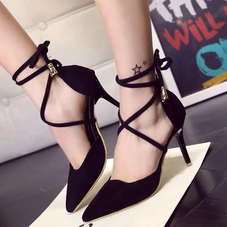 2019 summer Korean fashion suede women's shoes pointed temperament high-heeled cross strap sandals
2019 summer Korean fashion suede women's shoes pointed temperament high-heeled cross strap sandals