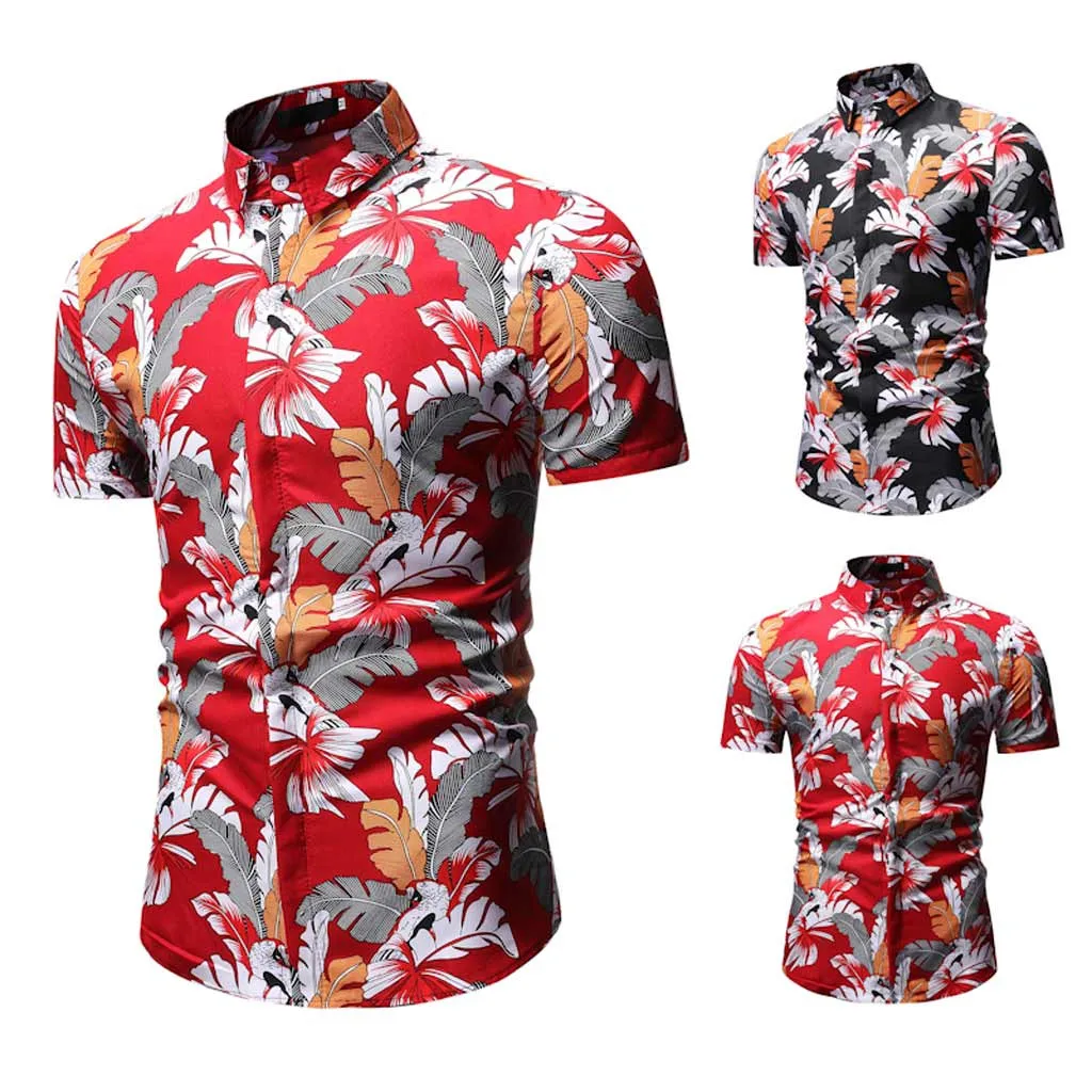 Shirt Men Summer 2019 Casual Short Sleeve Polyester Personality Men's Slim Printed Shirts Top Blouse W413 | Мужская одежда