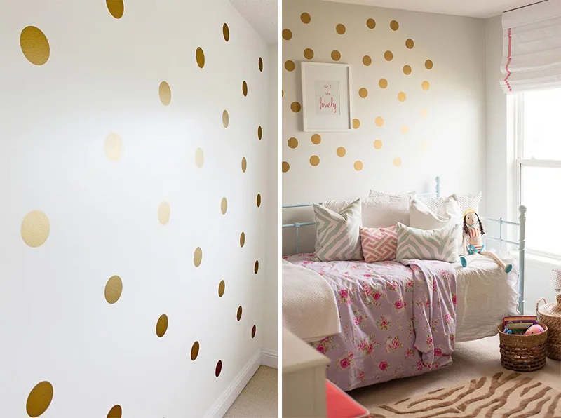 Gold Polka Dots Wall Stickers Children'S Room Decor