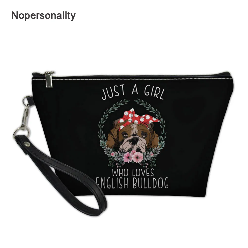 Nopersonality Black English Bulldog Makeup Bag Small Leather Travel Cosmetic for Women Organizer Ladies Toiletry Wash Pouch | Багаж и