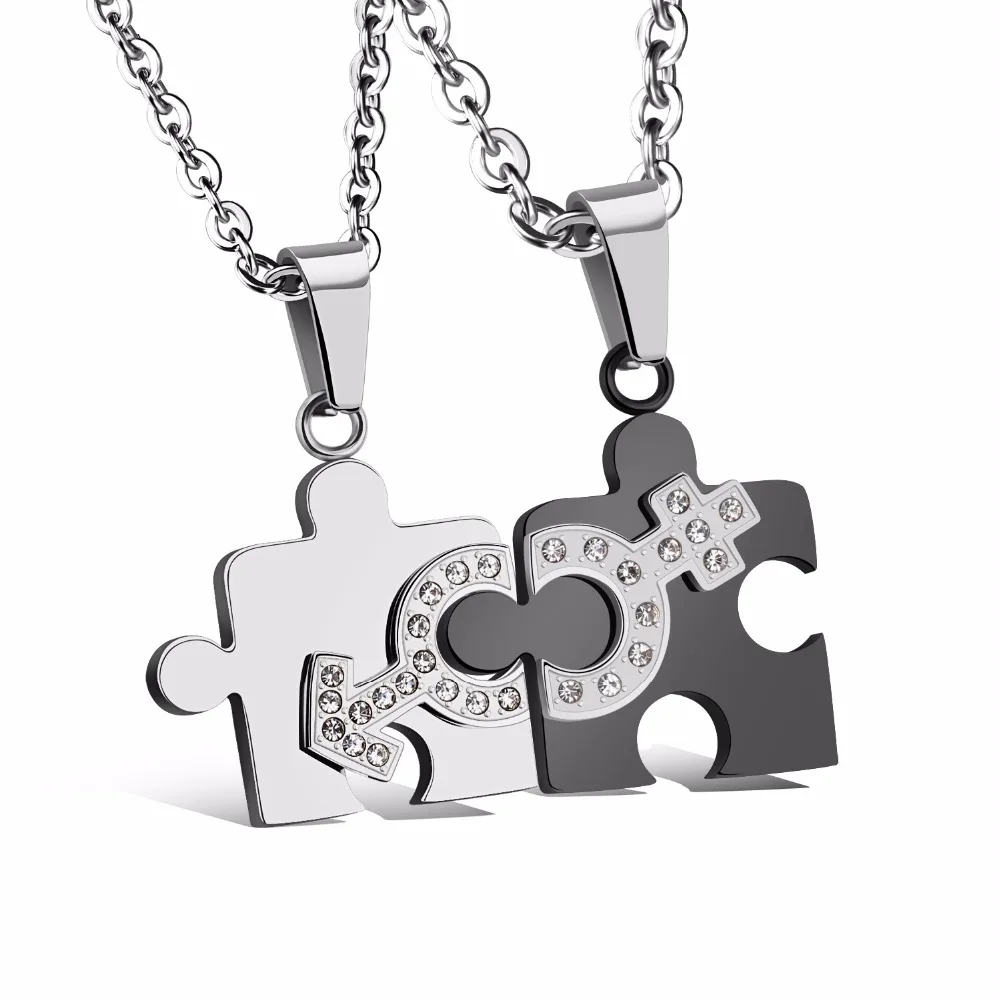 

Matching 2pcs Set Stainless Steel Puzzle Piece Pendant Lovers Couple Love Necklace Valentine's Day Gifts for Women Men Dropship