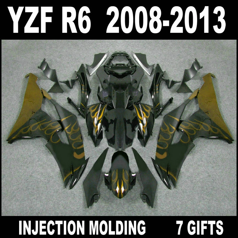7 gifts body kit for YZF R6 2008 2009 - 2013 fairings YAMAHA R6 08 09 10 11 12 13 gold flames in glossy flat black fairing set
7 gifts body kit for YZF R6 2008 2009 - 2013 fairings YAMAHA R6 08 09 10 11 12 13 gold flames in glossy flat black fairing set