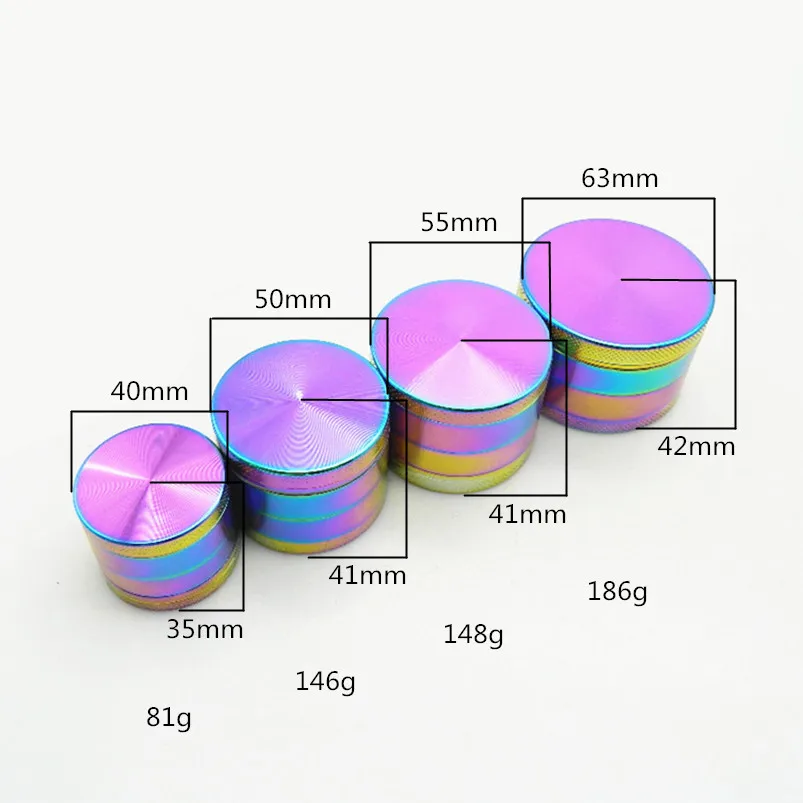 

1Pc 4 Layers Zinc Alloy Imitation of Aluminum Rainbow Tobacco Crusher Ice Blue 40MM 50MM 55MM 63MM Muller Hookah Herb Grinder