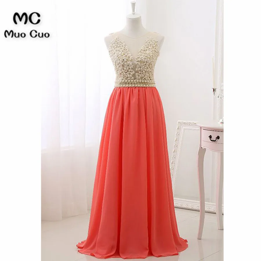 2018 Elegant Coral Prom Dresses Long with Pearls Applique vestido de festa Chiffon Formal Evening Party Dress 100% Real
2018 Elegant Coral Prom Dresses Long with Pearls Applique vestido de festa Chiffon Formal Evening Party Dress 100% Real