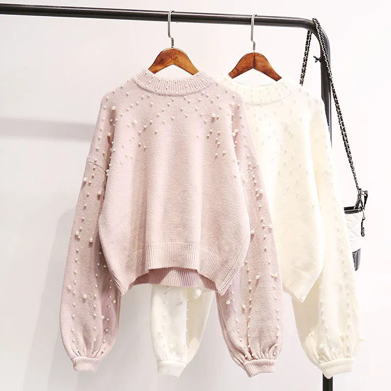 Фото Распродажа милый свободный украшенный бисером пуловер свитер для женщин
