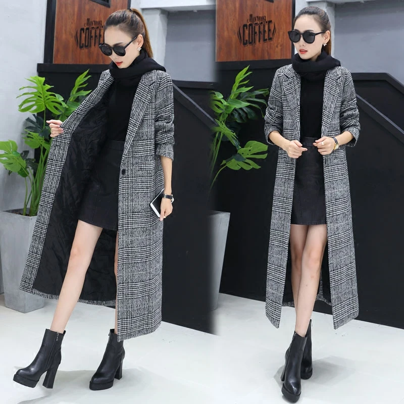 Coat female winter new long section houndstooth thick woolen coat female self-cultivation over the knee long woolen jacket
Coat female winter new long section houndstooth thick woolen coat female self-cultivation over the knee long woolen jacket