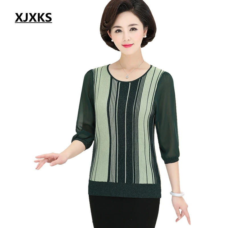 XJXKS Spring 2019 Chiffon Sleeve Women Sweater Fashion Stripe Jumper Wool Pullover Women Elegant Tops Oversized Sweater
XJXKS Spring 2019 Chiffon Sleeve Women Sweater Fashion Stripe Jumper Wool Pullover Women Elegant Tops Oversized Sweater