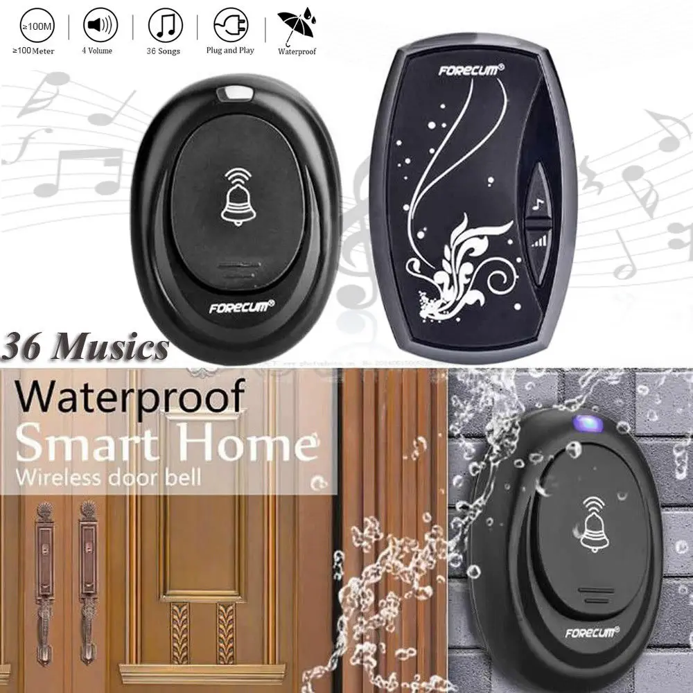 Wireless Doorbell with 36 Music Tune Single Receiver Waterproof Plug-in Type Cordless Smart Home Door Bells 100m Remote Control
Wireless Doorbell with 36 Music Tune Single Receiver Waterproof Plug-in Type Cordless Smart Home Door Bells 100m Remote Control