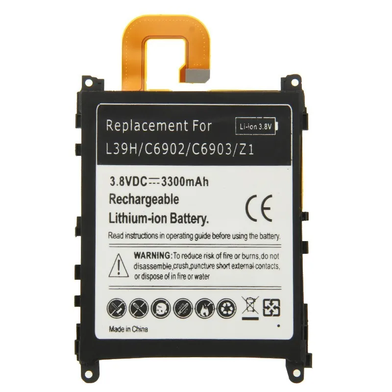 

High Quality Rechargeable Mobile Phone battery For Sony Xperia Z1 L39H C6902 C6903 Lithium-ion batteria 3.8V 3300mAh