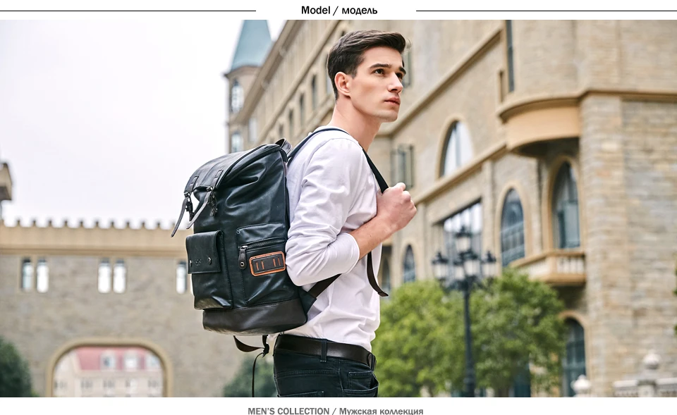 VICUNA POLO Simple Patchwork Large Capacity Mens Leather Backpack For Travel Casual Men Daypacks Leather Travle Backpack mochila 6
