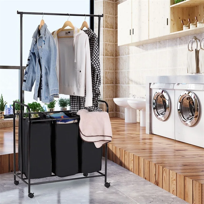 3 Bag Rolling Laundry Sorter Cart Hamper Organizer Clothes Hanger Coat Rack Clothing Racks for Home Laundry Hamper HW58970
3 Bag Rolling Laundry Sorter Cart Hamper Organizer Clothes Hanger Coat Rack Clothing Racks for Home Laundry Hamper HW58970