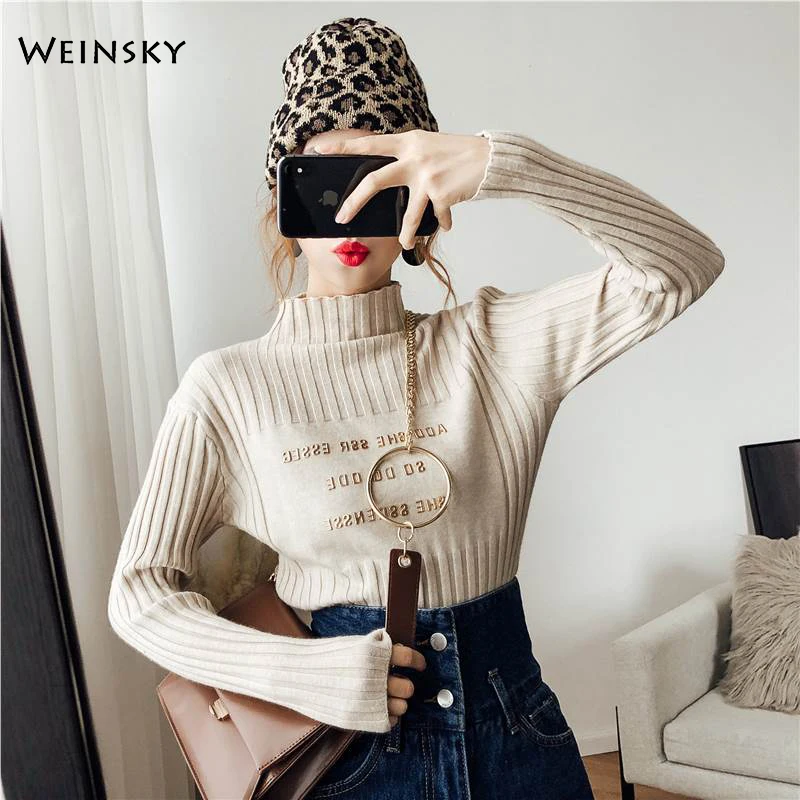 Women Knitted Jumper Turtleneck Sweater And Pullovers Korean Fashion Style Letter Sweater 2019 Autumn and Winter New Tops
Women Knitted Jumper Turtleneck Sweater And Pullovers Korean Fashion Style Letter Sweater 2019 Autumn and Winter New Tops