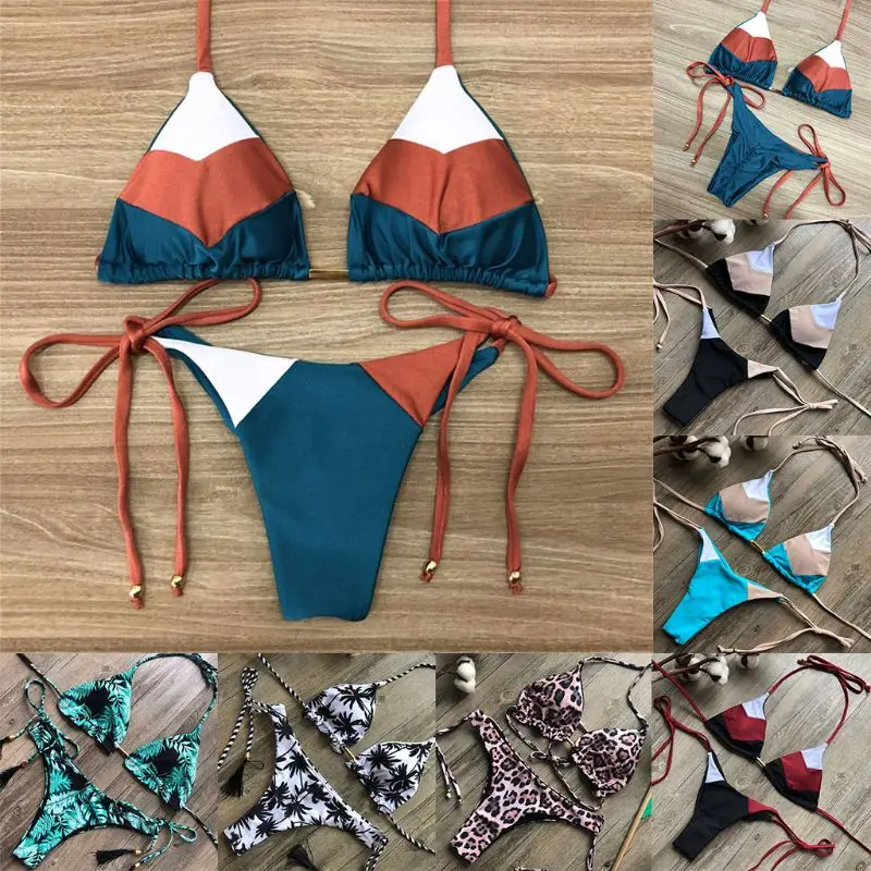 2019 Women String Patchwork Halter Swimsuit Padded Thong Swimwear Swimsuit Bikini Set
2019 Women String Patchwork Halter Swimsuit Padded Thong Swimwear Swimsuit Bikini Set