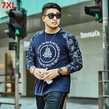 Autumn large size men's casual loose round neck long-sleeved T-shirt plus size blue printing autumn and winter 7XL
Autumn large size men's casual loose round neck long-sleeved T-shirt plus size blue printing autumn and winter 7XL