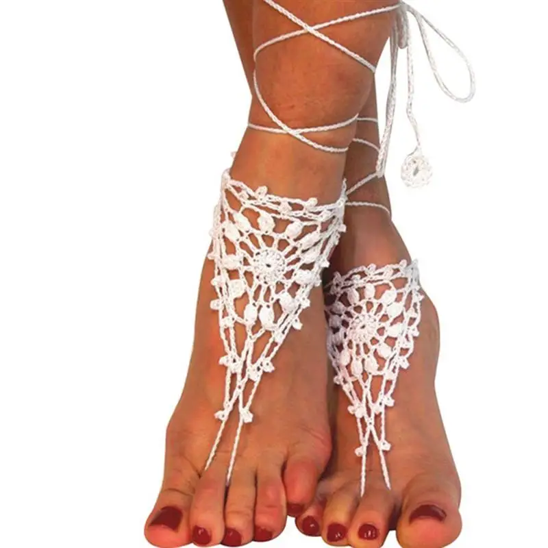 

Beach Wedding Ivory Crochet Wedding Barefoot Sandals Nude Shoes Foot Jewelry Victorian Lace Bridal Anklet Beach Accessories