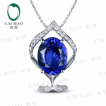 

CaiMao 18KT/750 White Gold 2.20 ct Natural IF Blue Tanzanite AAA 0.07 ct Full Cut Diamond Engagement Gemstone Pendant Jewelry