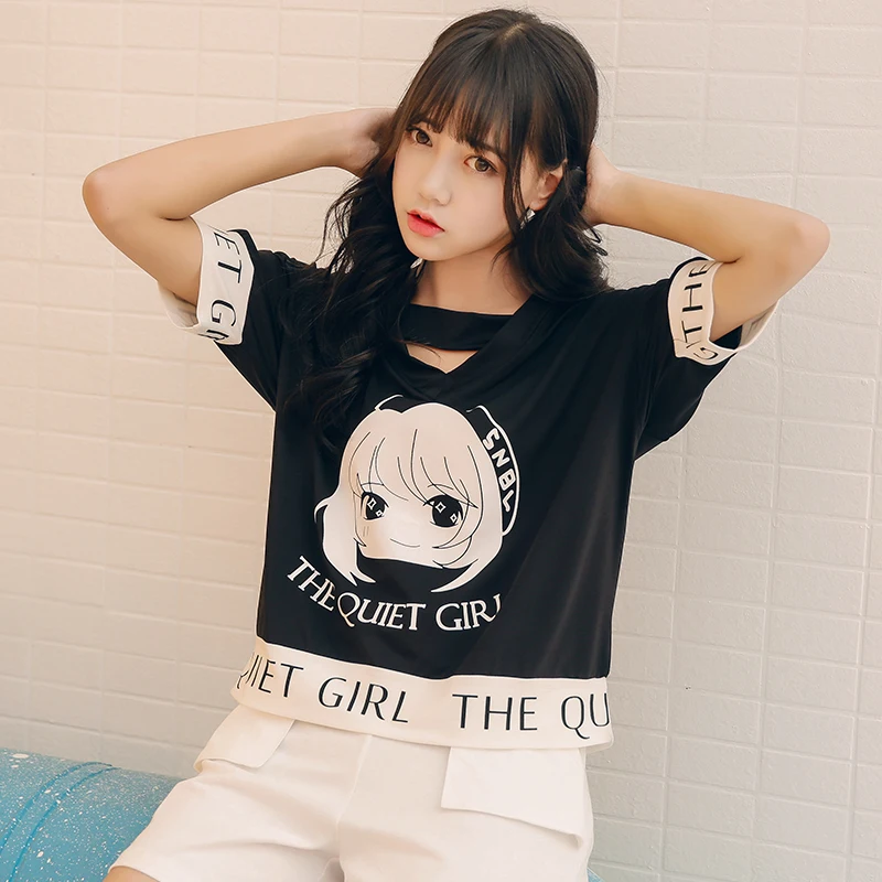 Women Summer Cartoon anime Printing T-shirts Female Harajuku Japanese kawaii V-neck t shirt loose short sleeve black tshirt tops
Women Summer Cartoon anime Printing T-shirts Female Harajuku Japanese kawaii V-neck t shirt loose short sleeve black tshirt tops