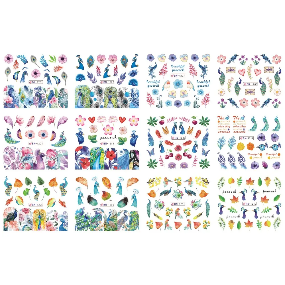UPRETTEGO 12 PACK/ LOT WATER DECAL NAIL ART NAIL STICKER FULL COVER COLORFUL PEACOCK FEATHER CUTE BIRD PETALS LEAF BN1201-1212
UPRETTEGO 12 PACK/ LOT WATER DECAL NAIL ART NAIL STICKER FULL COVER COLORFUL PEACOCK FEATHER CUTE BIRD PETALS LEAF BN1201-1212