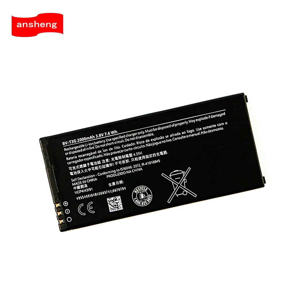 High Quality 2000mAh BV-T3G battery for Microsoft Nokia Lumia 650 RM-1154 BV T3G Mobile phone
High Quality 2000mAh BV-T3G battery for Microsoft Nokia Lumia 650 RM-1154 BV T3G Mobile phone