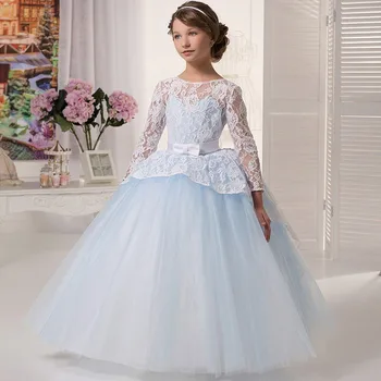 Custom Made Sky Blue Tulle Flower Girls Dresses Lace Up Open Back Long Sleeve First Communion Dresses Girls Ball Gowns
Custom Made Sky Blue Tulle Flower Girls Dresses Lace Up Open Back Long Sleeve First Communion Dresses Girls Ball Gowns