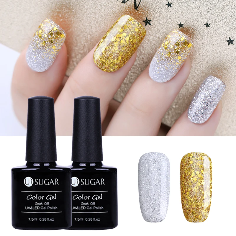 UR SUGAR 2Pcs Champagne Gold Silver Gel Set 7.5ml Super Shine Glitter Crystal Manicure Soak Off UV Gel Polish Lacquer Varnish
UR SUGAR 2Pcs Champagne Gold Silver Gel Set 7.5ml Super Shine Glitter Crystal Manicure Soak Off UV Gel Polish Lacquer Varnish
