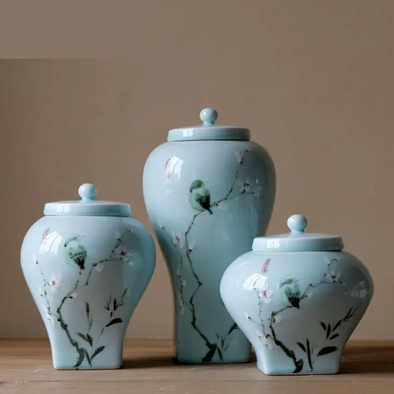 Jingdezhen Ceramic Vase Shadow Green Hand-painted Flower And Bird Household Storage jar Decoration Living Room Three Sets jar
Jingdezhen Ceramic Vase Shadow Green Hand-painted Flower And Bird Household Storage jar Decoration Living Room Three Sets jar